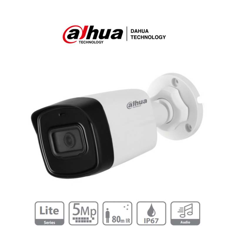 DH-HAC-HFW1500TLN-A-0280B-S2 | DAHUA - Camara Bullet de 5 Megapixeles/ Microfono Integrado/ Lente de 2.8mm/ IR de 80 Mts/ IP67