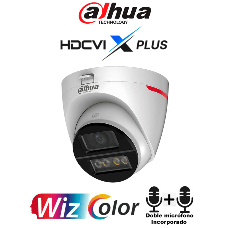 DH-HAC-HDW1549XN-A-PRO | DAHUA - Cámara Domo 5MP WizColor/Imagen 24 Horas a Color/Corrección de Imagen Mediante IA/ Iluminador