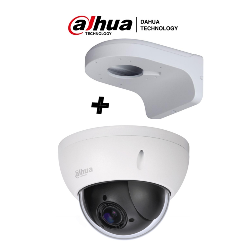 SD22204IGCPAK | DAHUA - Camara mini PTZ de 2 MP HDCVI / 4X Zoom óptico con brazo de pared PFB203W