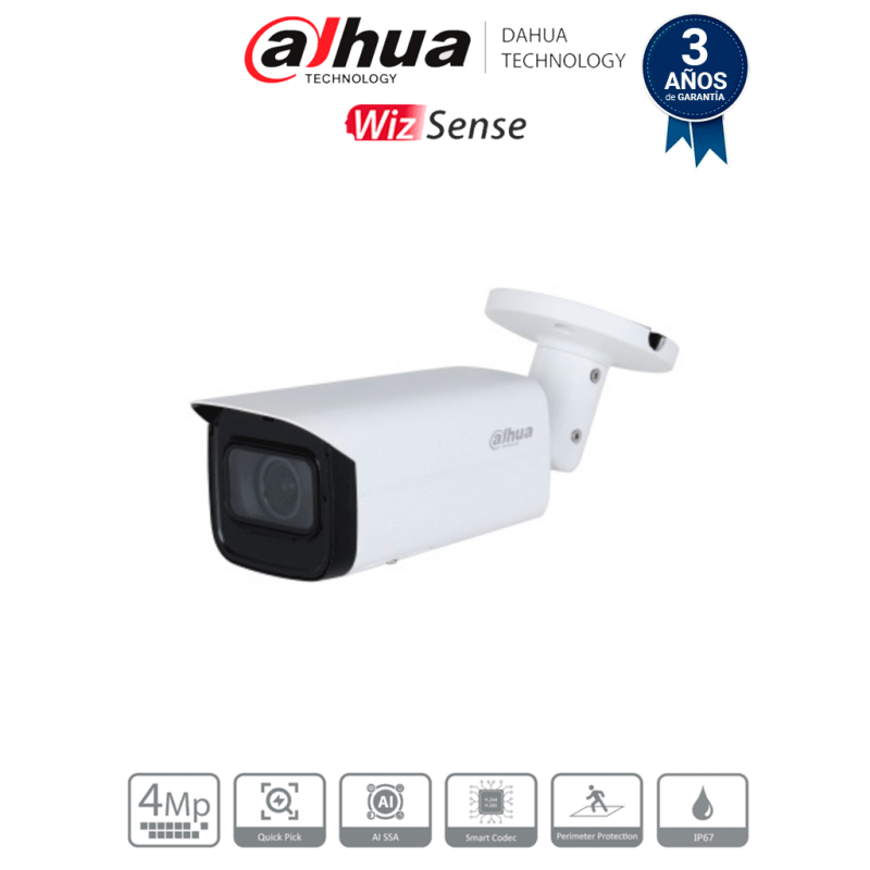 DH-IPC-HFW3441T-ZS-S2 | DAHUA - Cámara IP Bullet de 4 MP/ WizSense/ Lente Motorizado de 2.7 a 13.5mm/ IR de 60 Metros/ H.265+/