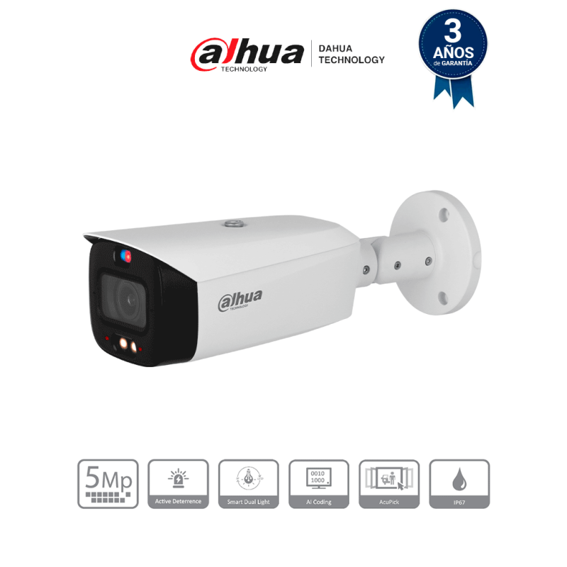 DH-IPC-HFW3549T1-ZAS-PV | DAHUA - Cámara IP bullet de 5 MP /WizSense/ Lente varifocal/ TIOC 2.01/ Disuasión activa/ Iluminador