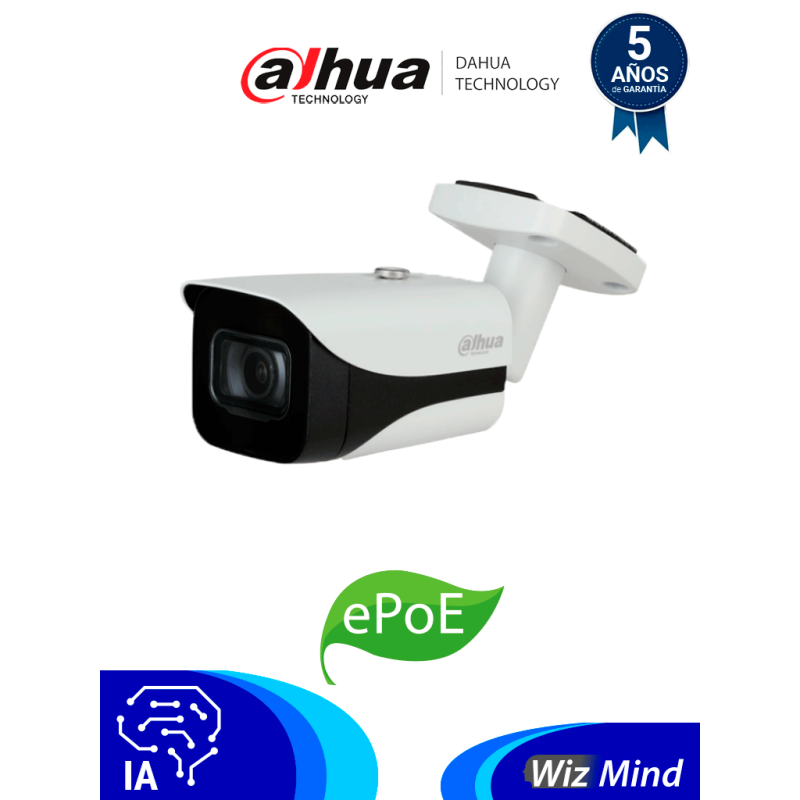 DH-IPC-HFW5541EN-SE-0280B | DAHUA - Cámara IP Bullet Resolución de 5 MP/ Lente 2.8 mm/ ∢ 102°/ IR 50 mts/ IA WizMind/ Detecció