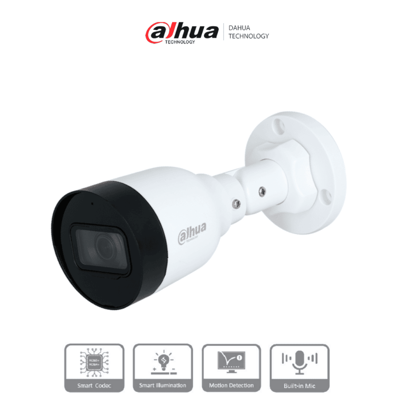 DH-IPC-HFW1230S1-A-S5 | DAHUA - Cámara IP Bullet de 2MP, lente de 2.8mm, ángulo de visión de 102 grados, micrófono integrado,