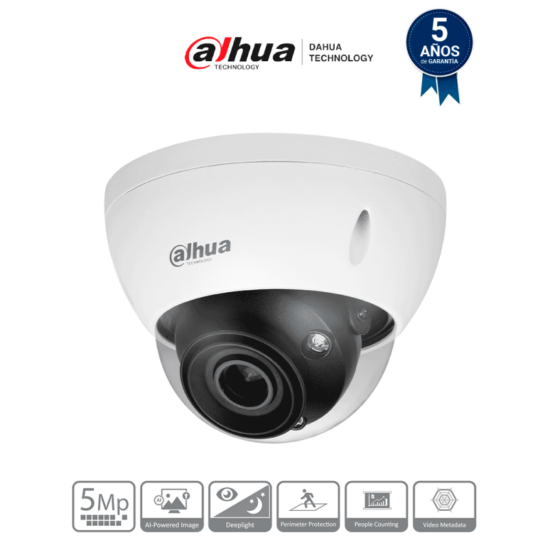 DH-IPC-HDBW5541E-ZE | DAHUA - Cámara IP Domo 5MP con WizMind y Lente Motorizado 2.7-13.5 mm, LED IR 40m, 114°, H.265+, Metadat