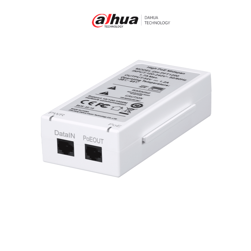 DH-PFT1200 | DAHUA - Inyector Hi-Poe Midspan Gigabit/ Soporta PoE/PoE+/ Soporta Hi-PoE 60 Watts para PTZ/ Indicadores Led de S