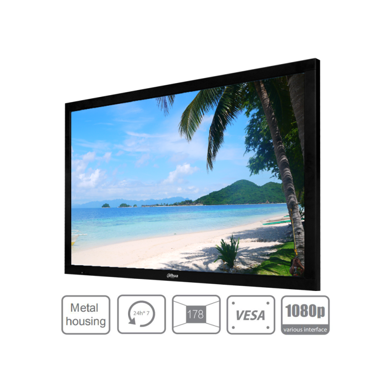 DHL49 | DAHUA - Pantalla de 49 pulgadas profesional para CCTV / F HD / Panel grado industrial / 24 / 7 / Brillo 450 NITS / 8MS
