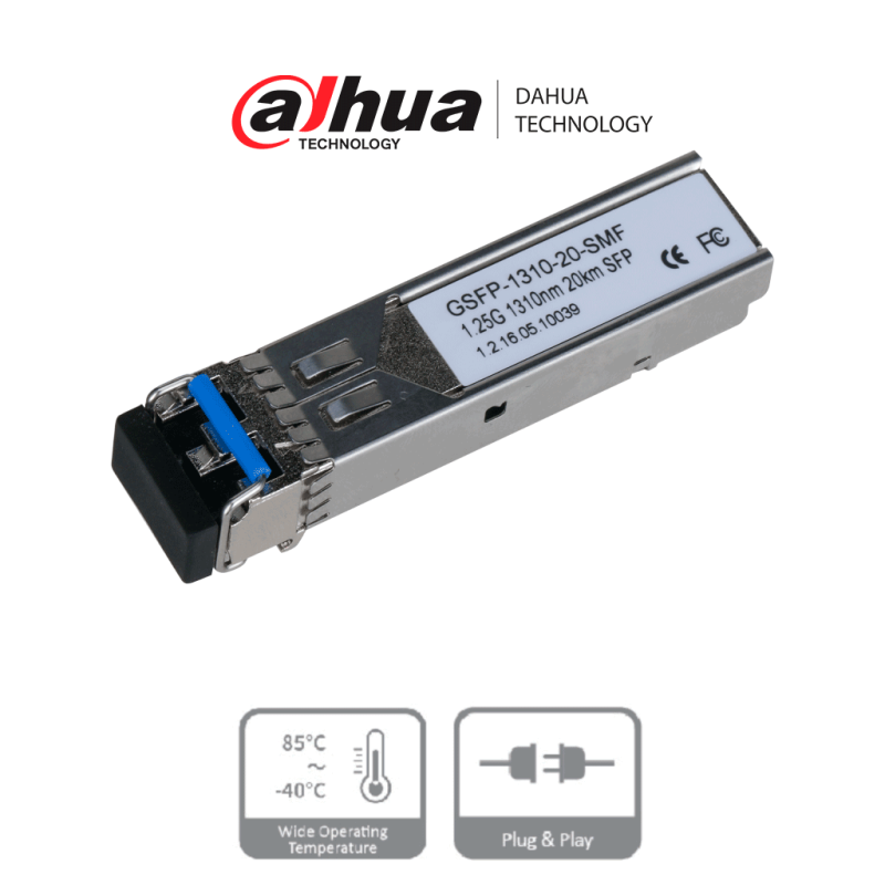 GSFP-1310-20-SMF | DAHUA - Módulo óptico Gigabit/ Doble fibra monomodo/ Puerto LC/ Envío de 1310nm y recepción de 1310nm/ Dist