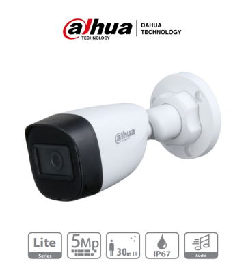 DH-HAC-HFW1500CN-A-0280B-S2 | DAHUA - Camara Bullet de 5 Megapixeles/ Microfono Integrado/ Lente de 2.8mm/ 111 Grados de Apert