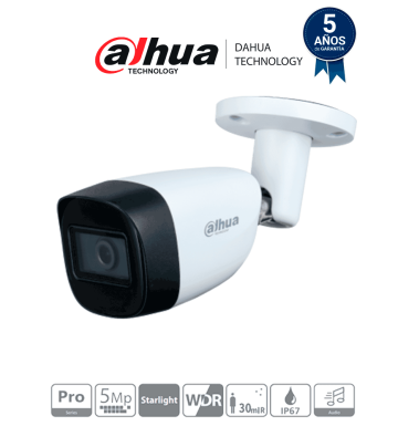DH-HAC-HFW2501CMN-A | DAHUA - DH-HAC-HAC-HFW2501CM-A - Cámara Ballet de 5 megapíxeles/ Serie Pro/ Lente 3.6mm/ 92 Grados de Ap