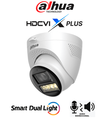 DH-HAC-HDW1500TQN-IL-T | DAHUA - Cámara Domo 5MP/ Mic Integrado y Audio Bidirec/ Iluminación Dual Mediante IR y Luz Calida/ Ha