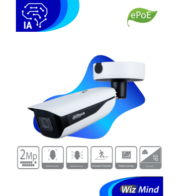 DH-IPC-HFW5242HN-ZHE-MF | DAHUA - Cámara IP Bullet Resolución de 2 MP/ Lente Mot. 2.7 a 18mm/ ∢ 107°-33.9°/ IR 70 mts/ IA WizM