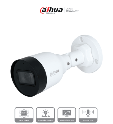 DH-IPC-HFW1230S1-A-S5 | DAHUA - Cámara IP Bullet de 2MP, lente de 2.8mm, ángulo de visión de 102 grados, micrófono integrado,