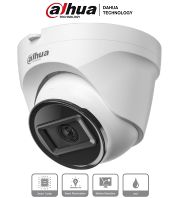 DH-IPC-T1E20 | DAHUA - Camara IP Domo de 2 MP, lente de 2.8 mm y 99 grados de visión. Alcance IR de 30 m, protección IP67 y al