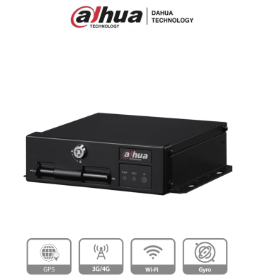 DHI-MXVR1004-GFWI | DAHUA - DVR móvil de 4 canales analógicos + 1 IP, Resolución 1080p, Comunicación Ethernet, Wi-Fi y 3G/4G