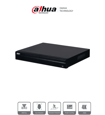 DHI-NVR4232-4KS3 | DAHUA - NVR De 32 canales IP, 8 MP/4K, 160 Mbps, Smart H.265+, 2 Bahías para HDD de 20 TB cada uno, HDMI &