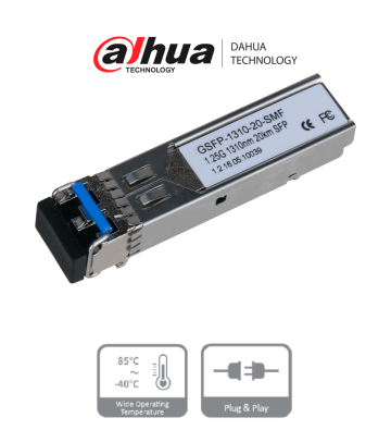 GSFP-1310-20-SMF | DAHUA - Módulo óptico Gigabit/ Doble fibra monomodo/ Puerto LC/ Envío de 1310nm y recepción de 1310nm/ Dist
